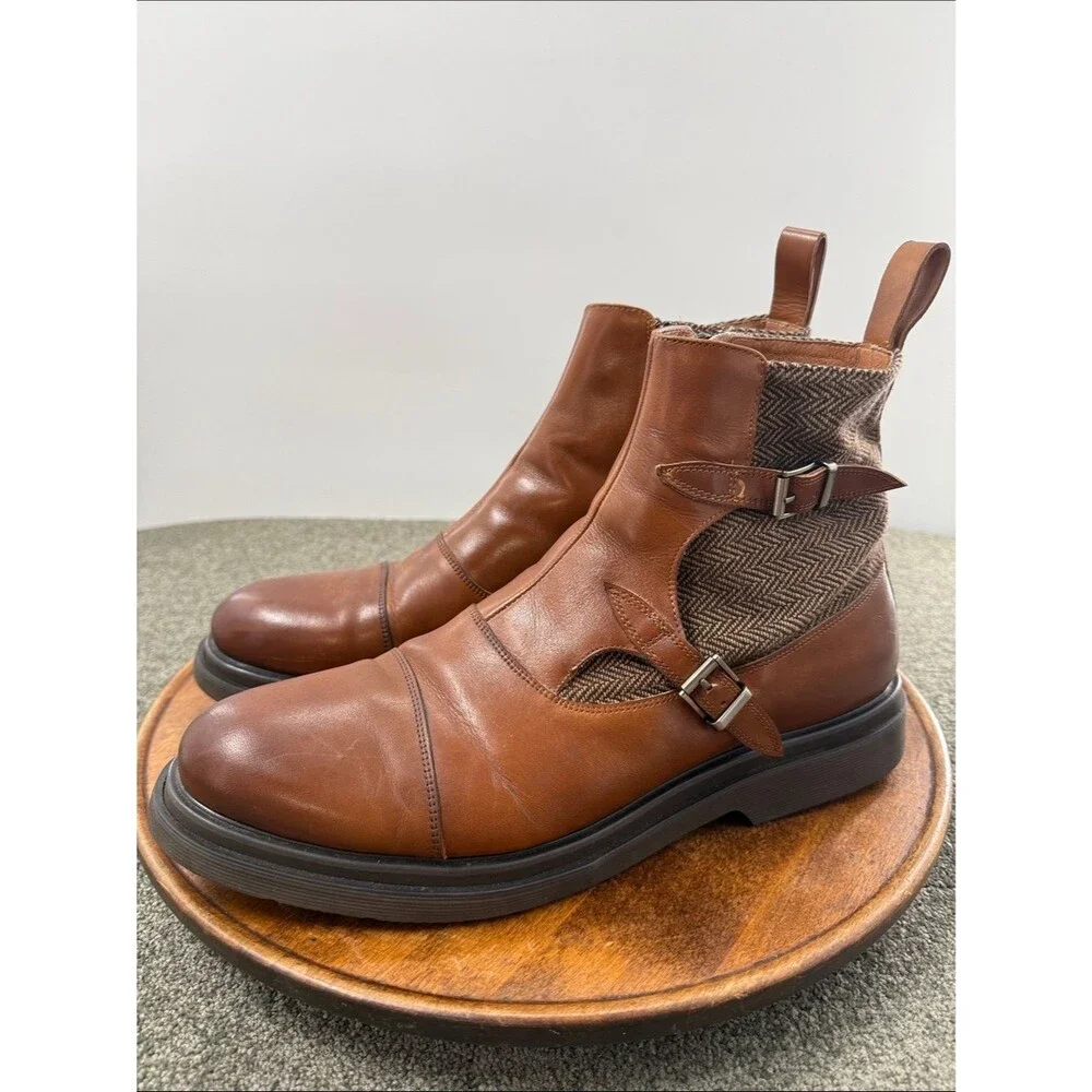 Marc Nolan Boots Mens 11 Grant Bucklet Brown Leather Tweed Preppy Academia